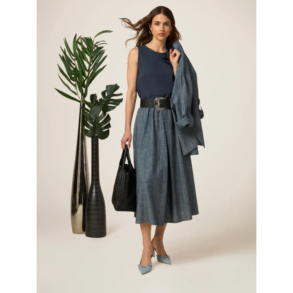 Oltre Denim-Effect Linnen Midi Rok Blue Dames