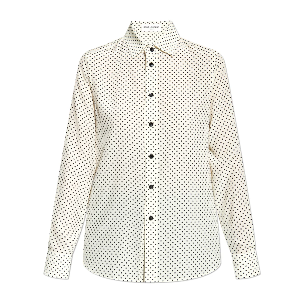 Saint Laurent Overhemd met gestippeld patroon Beige Dames