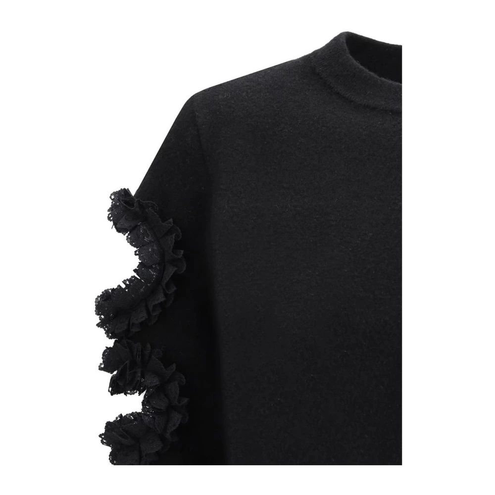 Self Portrait Lace Cut-Out Cropped Sweater Black Dames