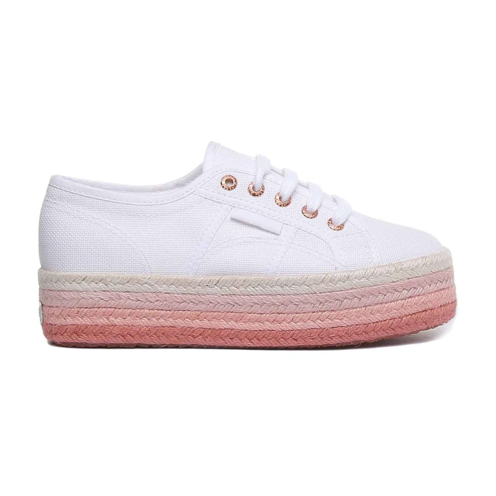 Superga Women's White Sneakers, 9 Uk, Canvas Trainers With Colorful Sole