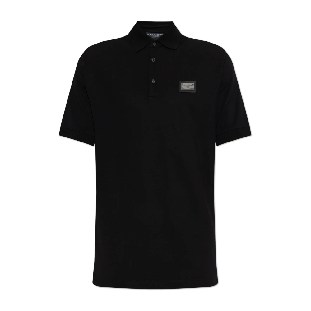 Dolce & Gabbana Men's Black Polo Shirts, Xl, Polo Shirt With Logo Appliqué