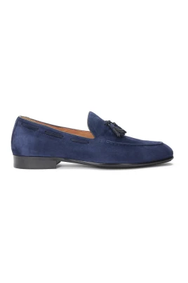 Herr slip-on i marinblå loafers med tofsar