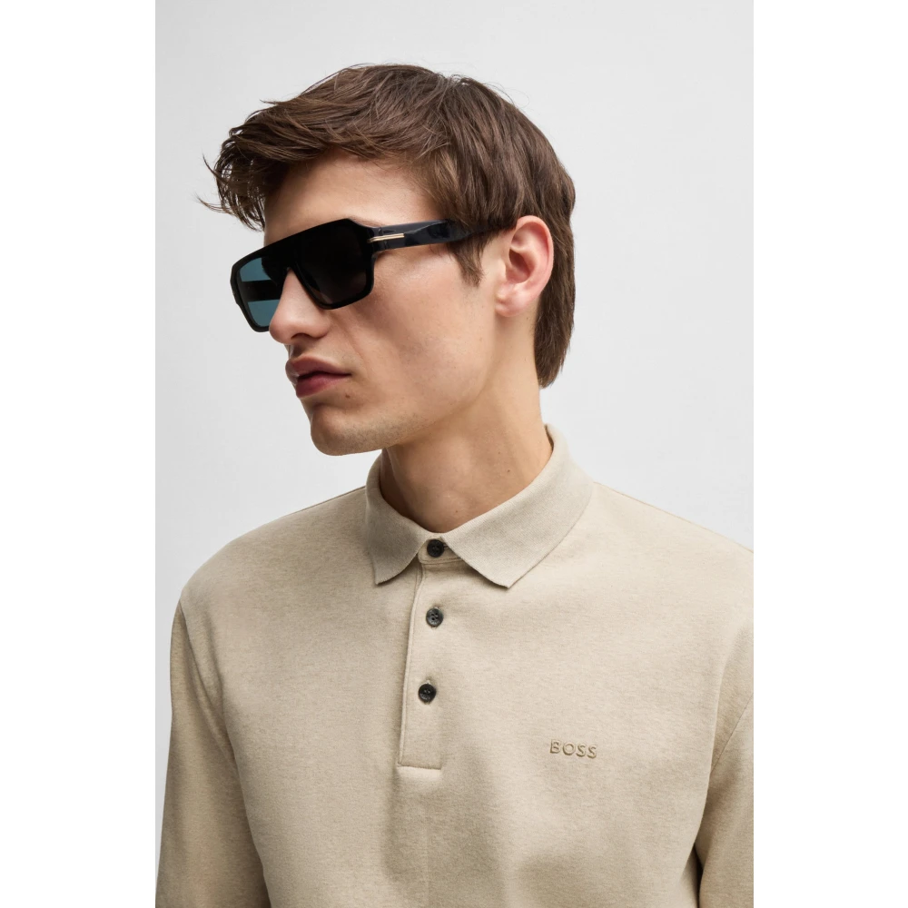 Hugo Boss Poloshirt met lange mouwen en logo Beige Heren