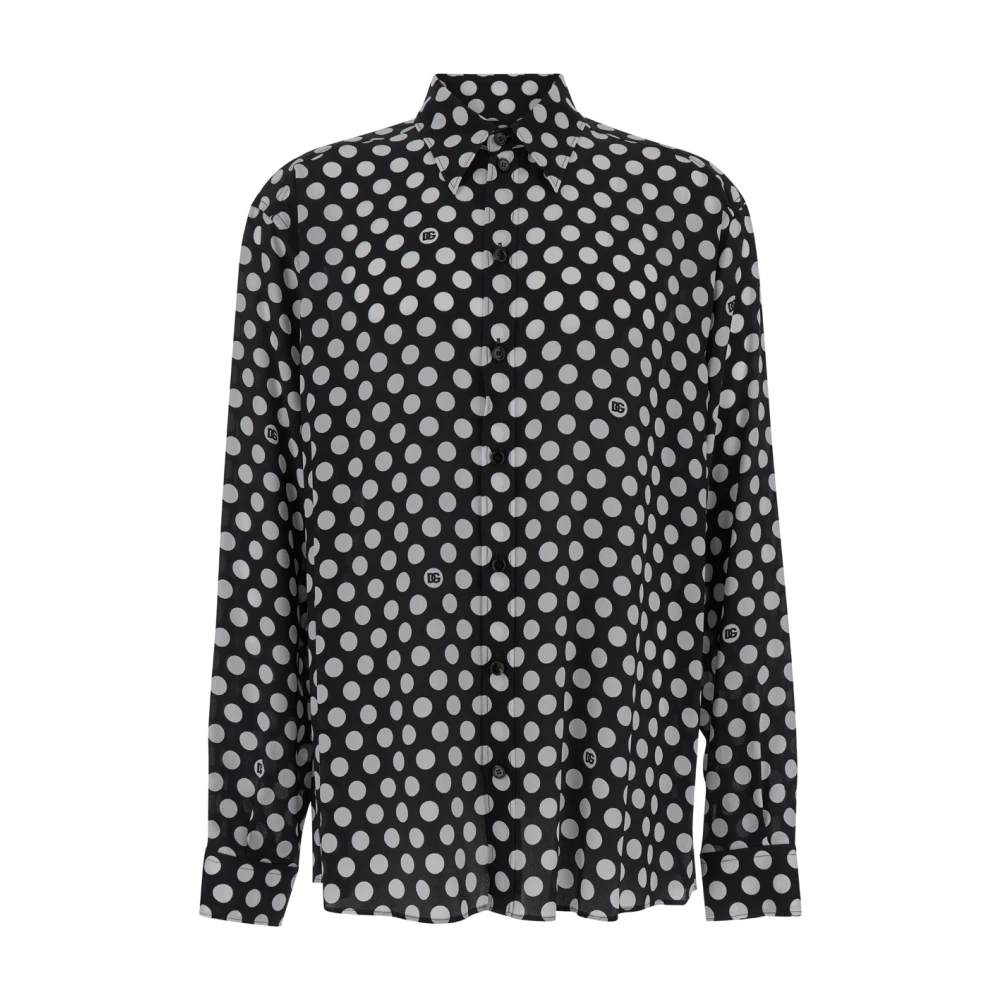 Dolce & Gabbana Polka-Dot Kent Kraag Shirt Zwart Black Heren
