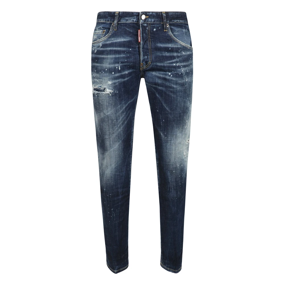 Dsquared2 Paint Splatter Denim Jeans - Male - Slim Fit Jeans - Blue - L - Jeans