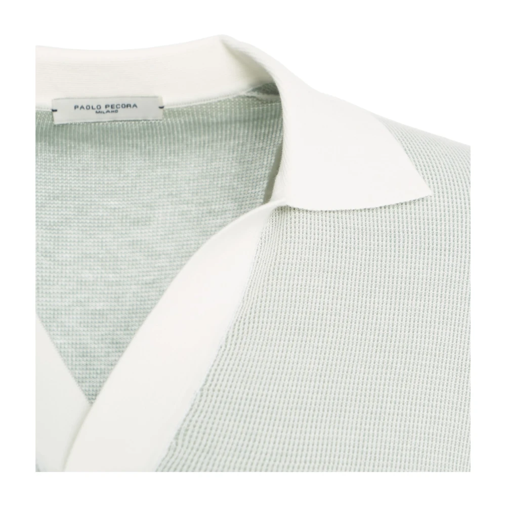 Paolo Pecora Groene Melange Gebreide Poloshirt Green Heren