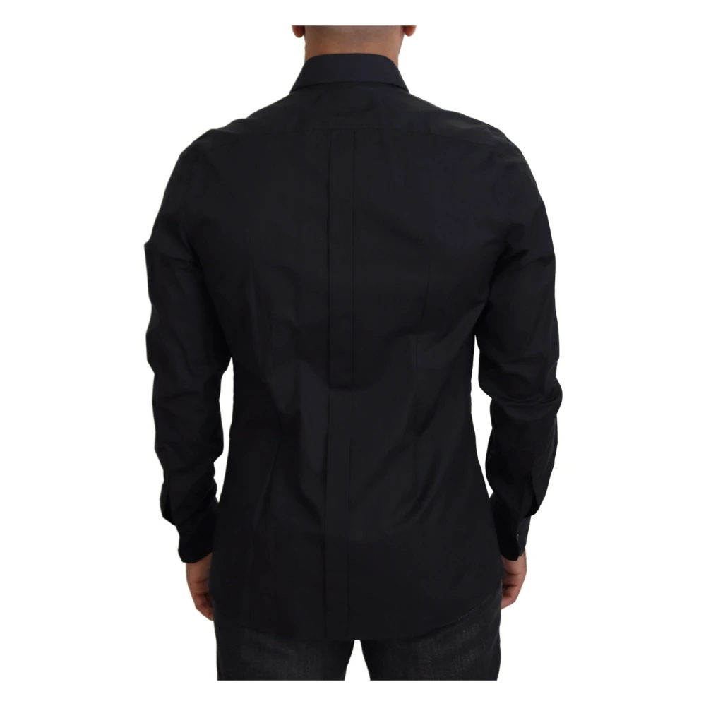 Dolce & Gabbana Zwarte rozen Slim Fit katoenen overhemd Black Heren