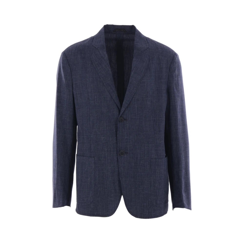 Giorgio Armani Blauwe Wollen Blend Single-Breasted Jas Blue Heren