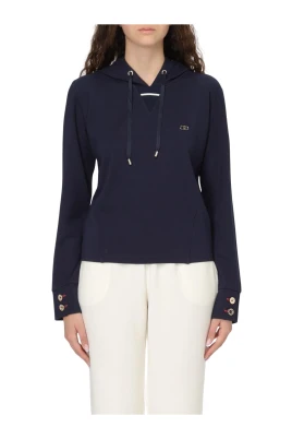 Blå Crewneck Sweatshirt med Ribbstickade Kanter