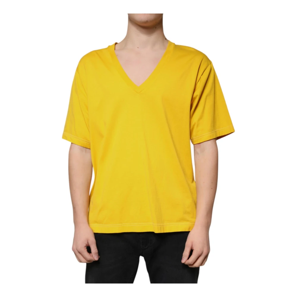 Dolce & Gabbana Men's Yellow Cotton V-Neck T-Shirt