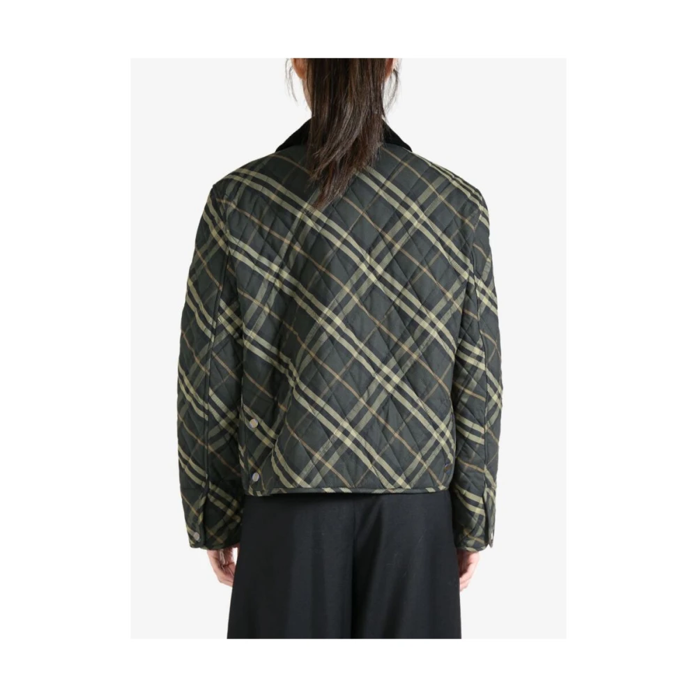 Burberry Groene Geruite Gewatteerde Jas Green Dames