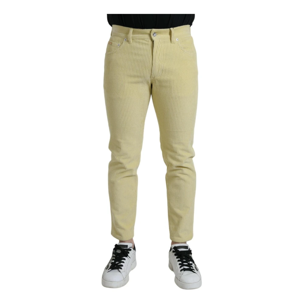 Dolce & Gabbana Men's Yellow Chinos, M, Corduroy Logo Skinny Jeans