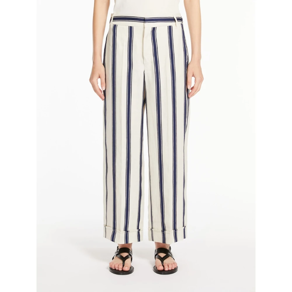 Max Mara Beige Wijde Linnen Broek Beige Dames