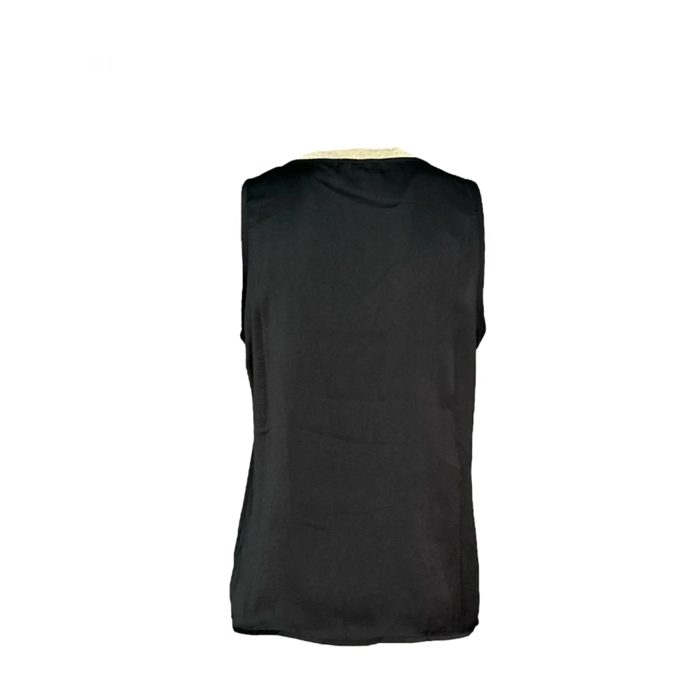 Molly Bracken Zwarte katoenen tanktop met gouden rand Black Dames