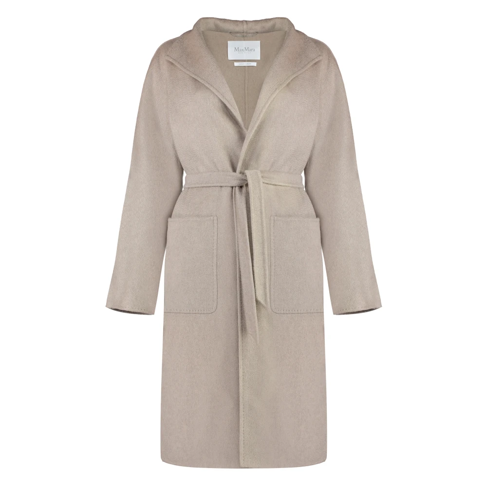 Max Mara Beige Cashmere Knitwear, Female, L, Cashmere Lapel Collar Coat With Belt