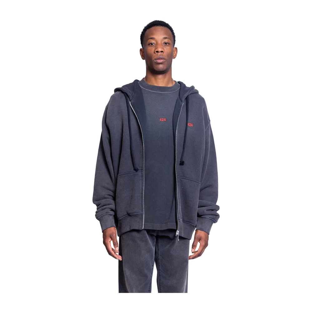 424 Zwarte Zip Up Hoodie Streetwear Stijl Blue Heren