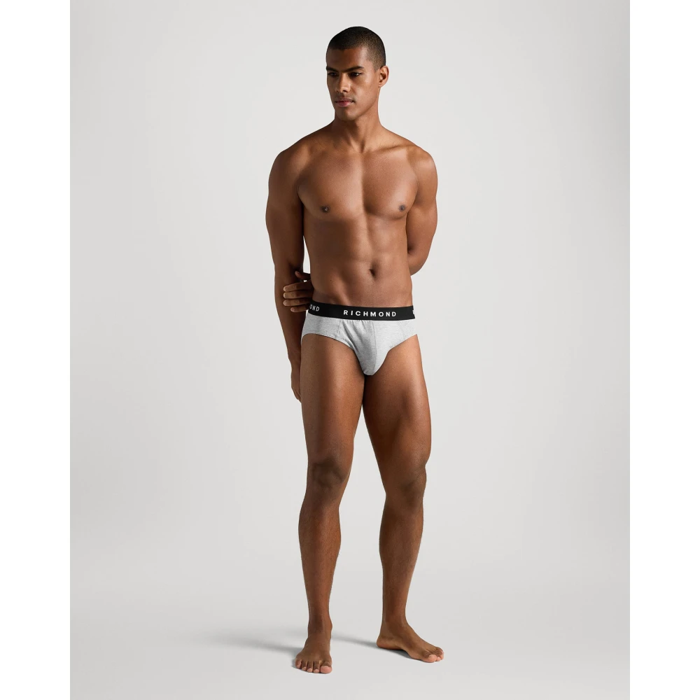 John Richmond Tripack laagbouw witte katoenen geribbelde slips Black Heren