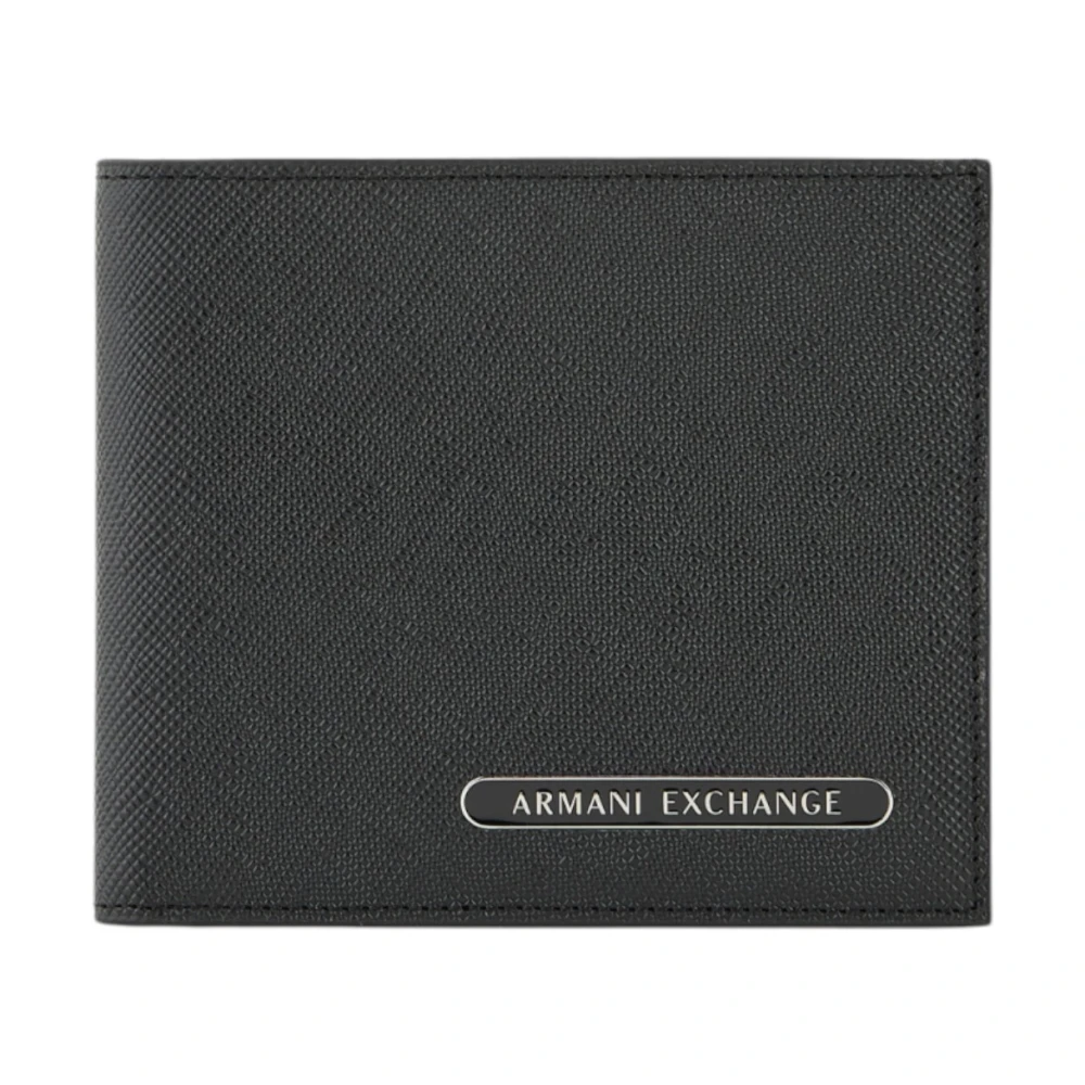 Armani Exchange Zwarte leren portemonnee met binnenzakken Black Heren