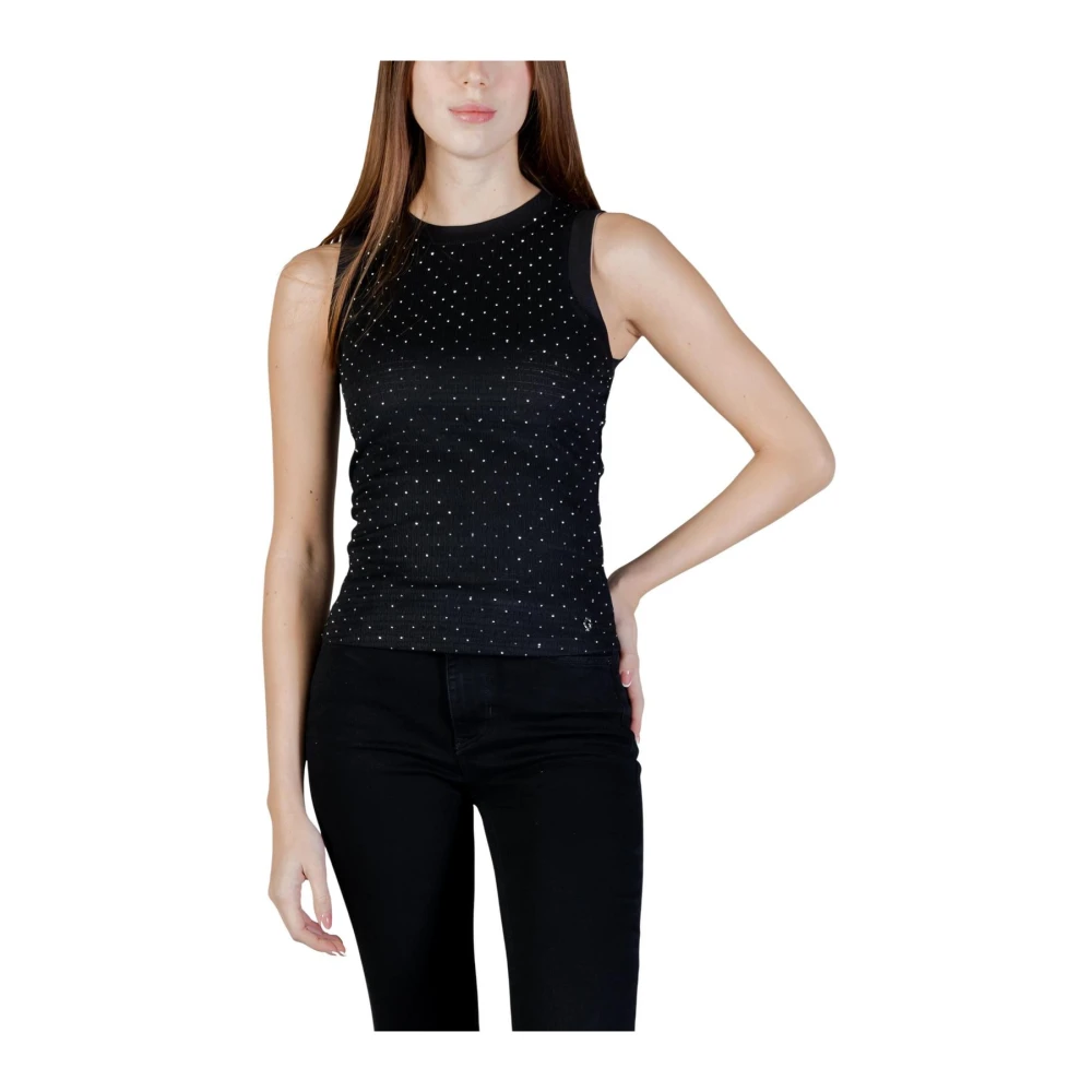 Guess Svart Ärmlös Tank Top Med Rund Hals