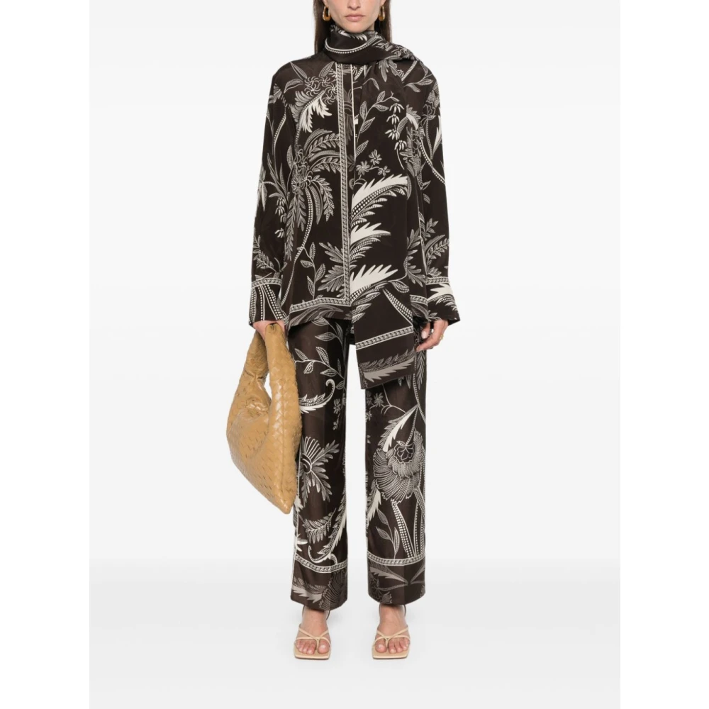 F.r.s For Restless Sleepers Botanische Print Zijden Overhemd Brown Dames