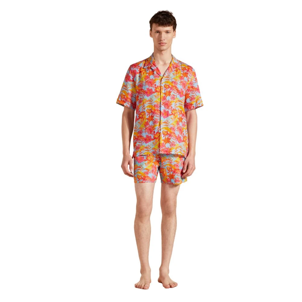 Vilebrequin Tahiti Flowers Linnen Bowling Shirt Multicolor Heren