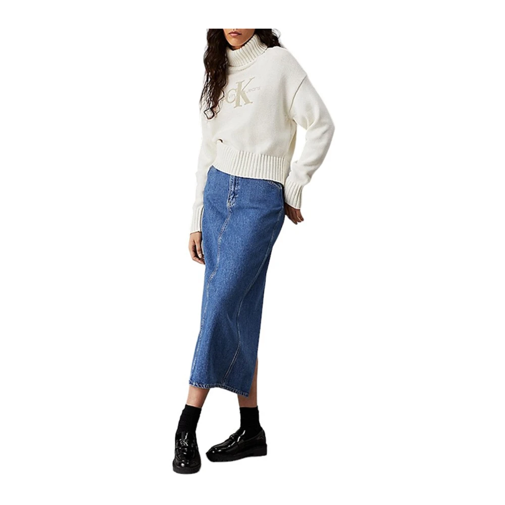 Calvin Klein Chenille Monologo Sweater in Wit White Dames