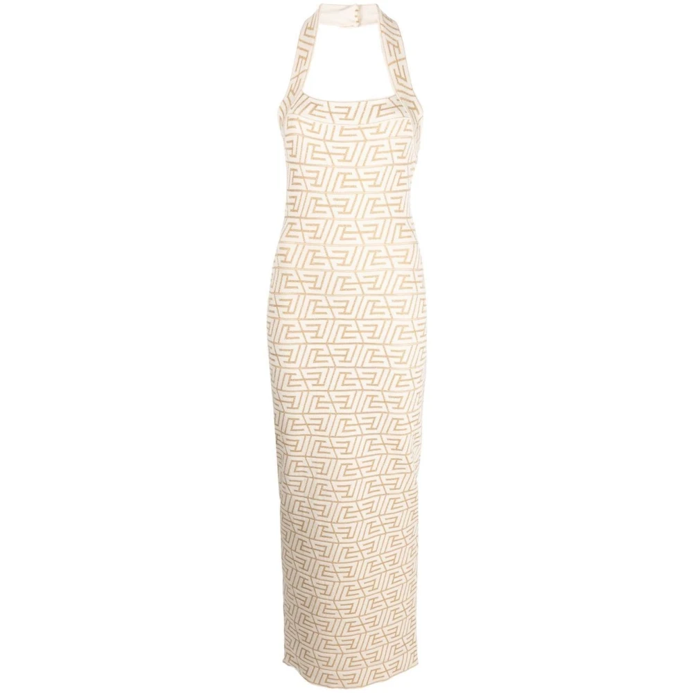 Balmain Krämig Metallic Beige Maxi Klänning Beige, Dam