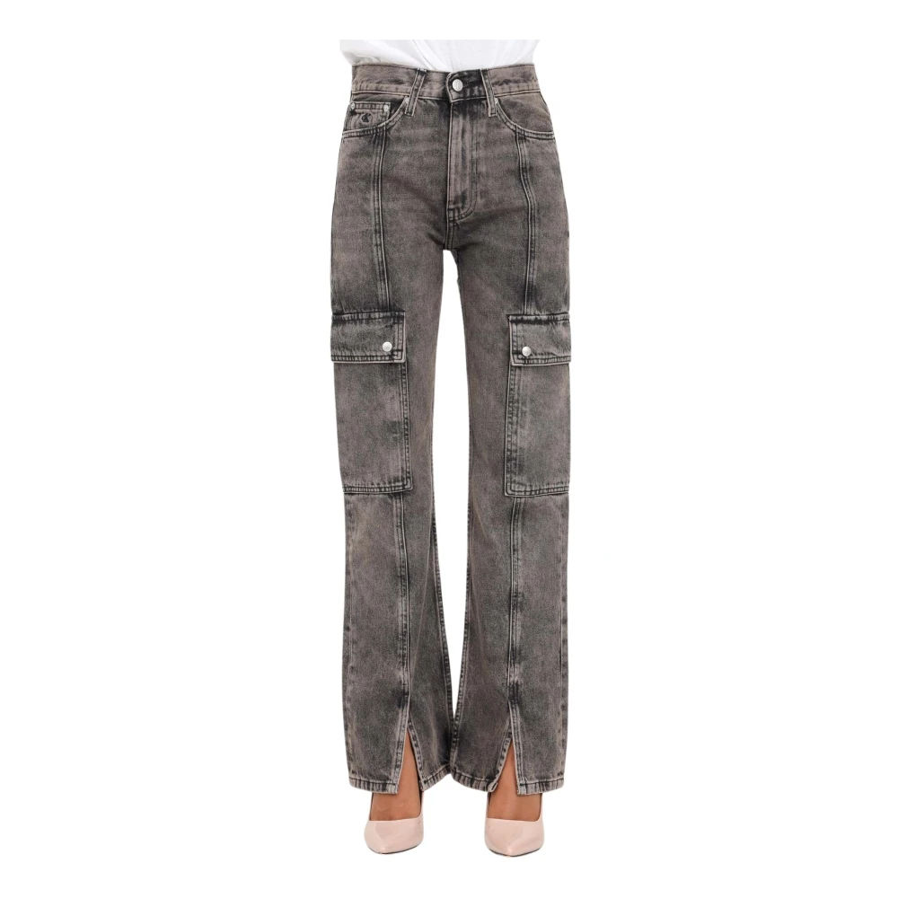 Calvin Klein Jeans Cargo Jeans met hoge taille en rechte pasvorm Gray Dames