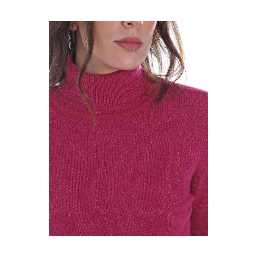 YES ZEE Zachte Viscose Trui met Lurex Details Pink Dames