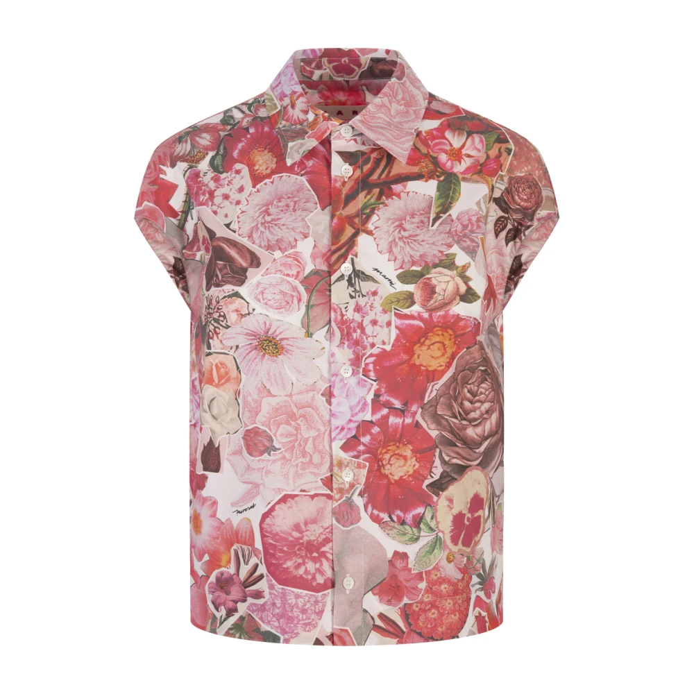 Marni Roze Bloemen Wing-Sleeved Shirt Multicolor Dames