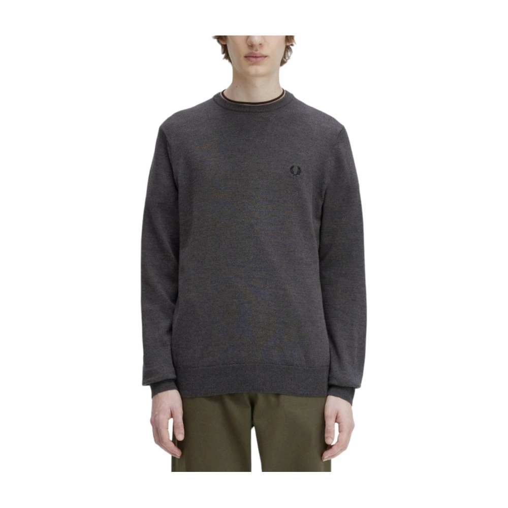 Fred Perry Merino Wol Ronde Hals Trui Gray Heren