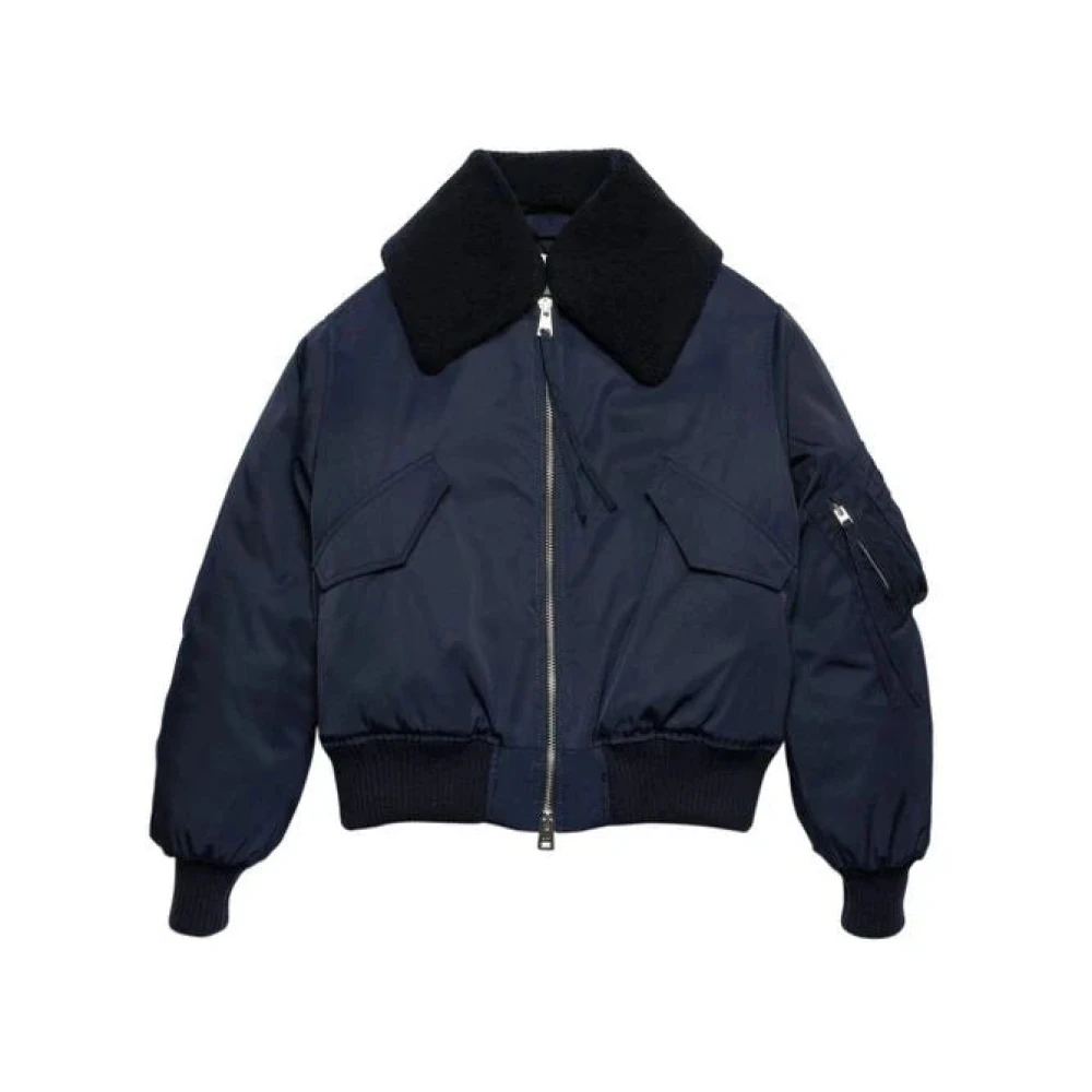 Ami Paris Shearling Kraag Navy Bomber Jas Blue Heren