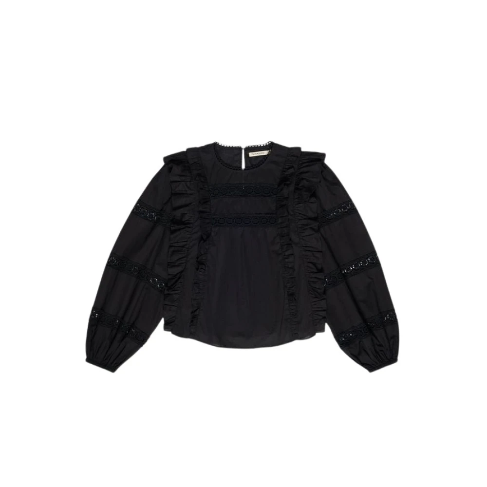 The New Society Kant Detail Ruche Blouse Black Dames