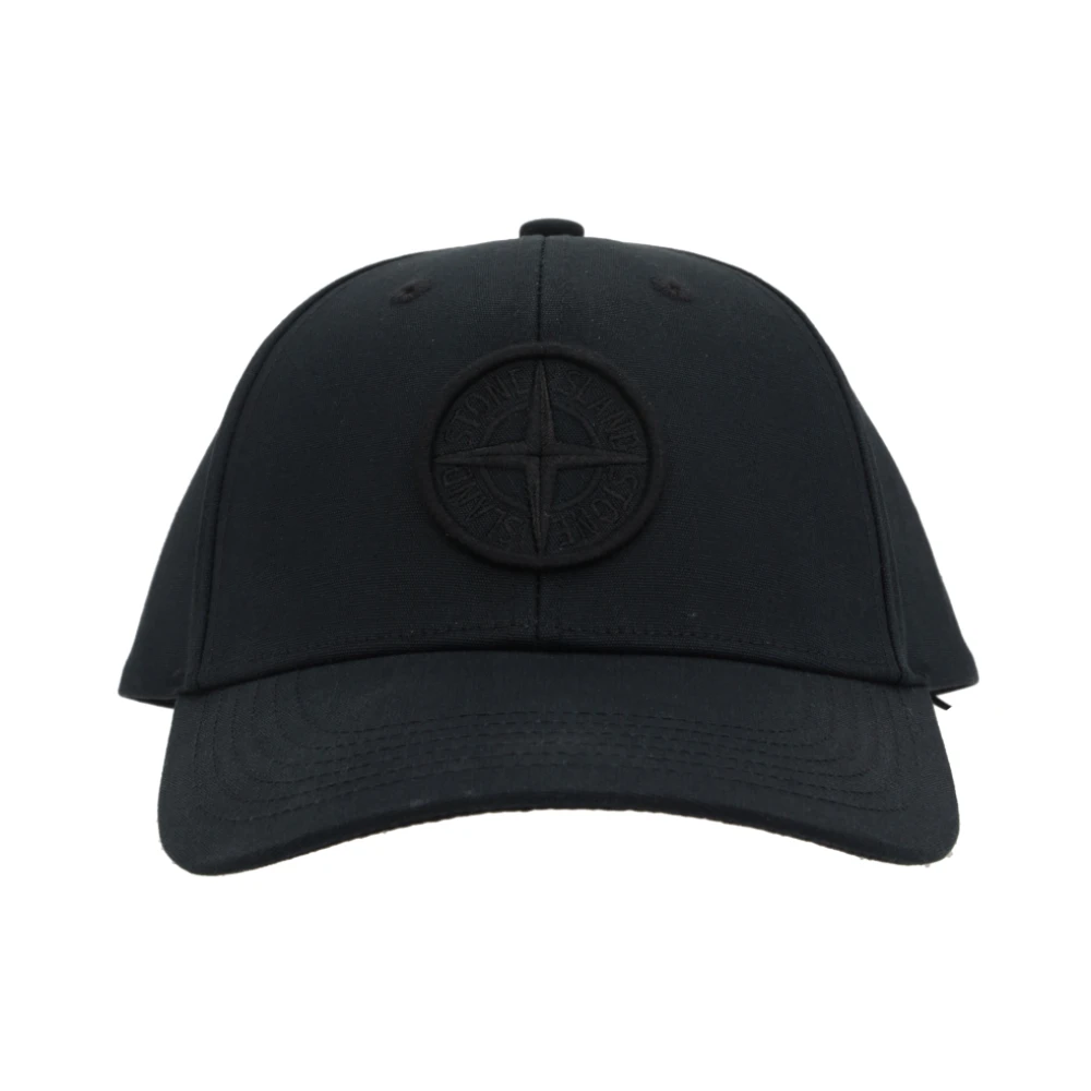 Stone Island Zwarte Canvas Baseballpet met Logopatch Black Heren