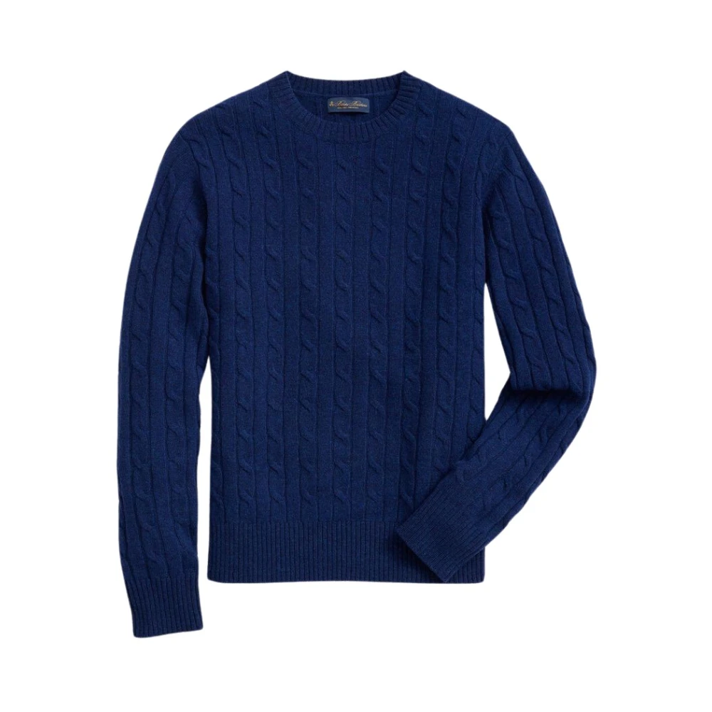 Brooks Brothers Men's Blue Round-Neck Knitwear, Xl, Lambswool Cable Crewneck Knit Jumper