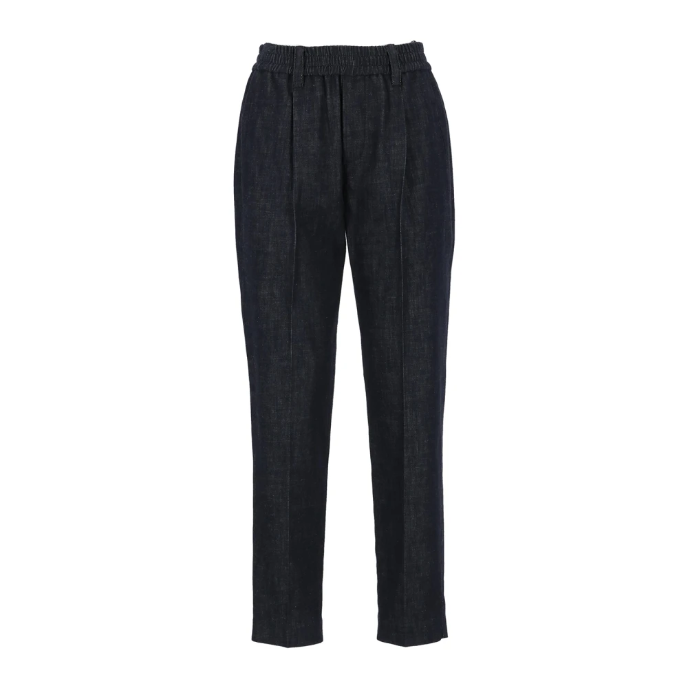 BRUNELLO CUCINELLI Blauwe Katoenen Slim-Fit Broek met Elastische Taille Blue Dames