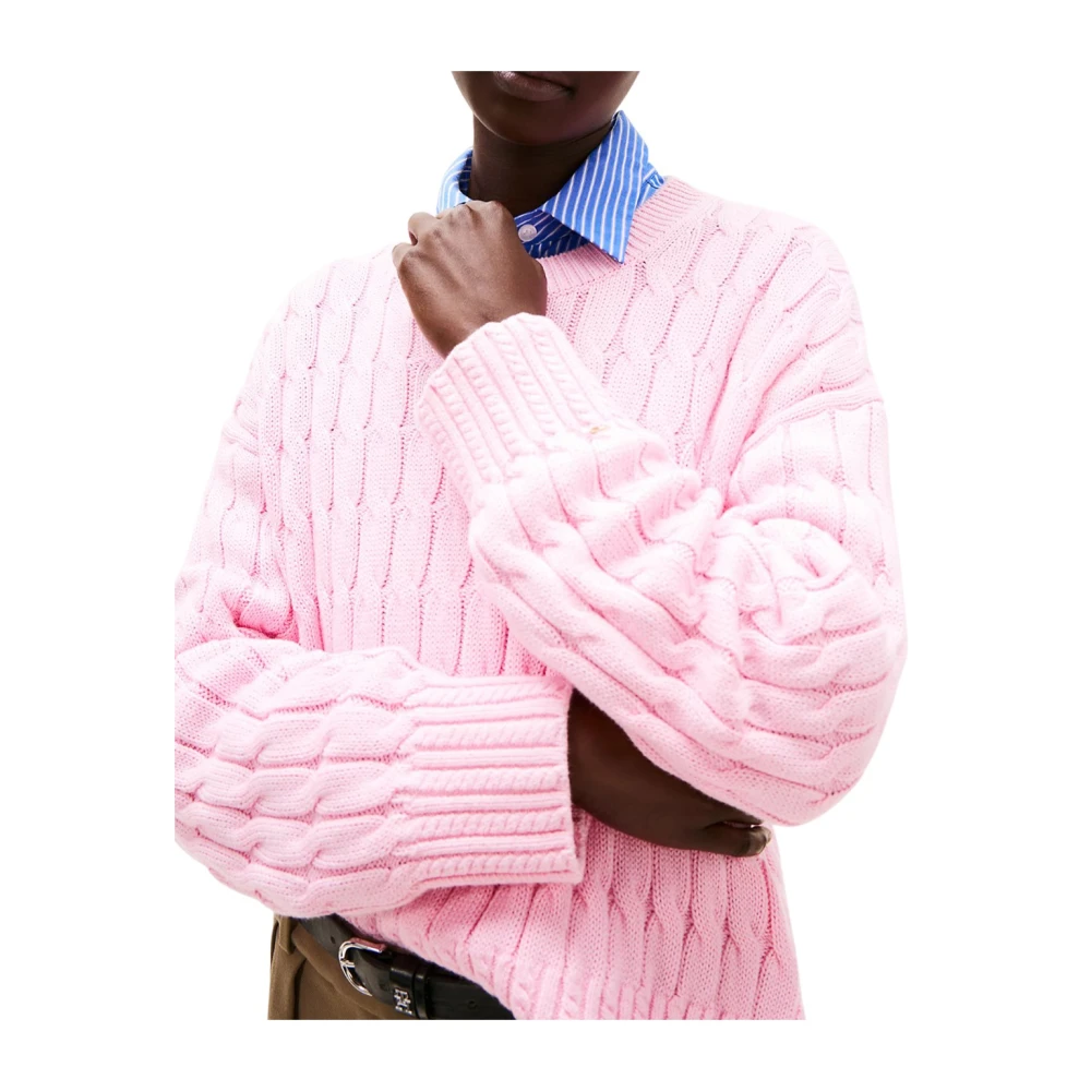 Tommy Hilfiger Klassieke Katoenen Gebreide Trui Pink Dames