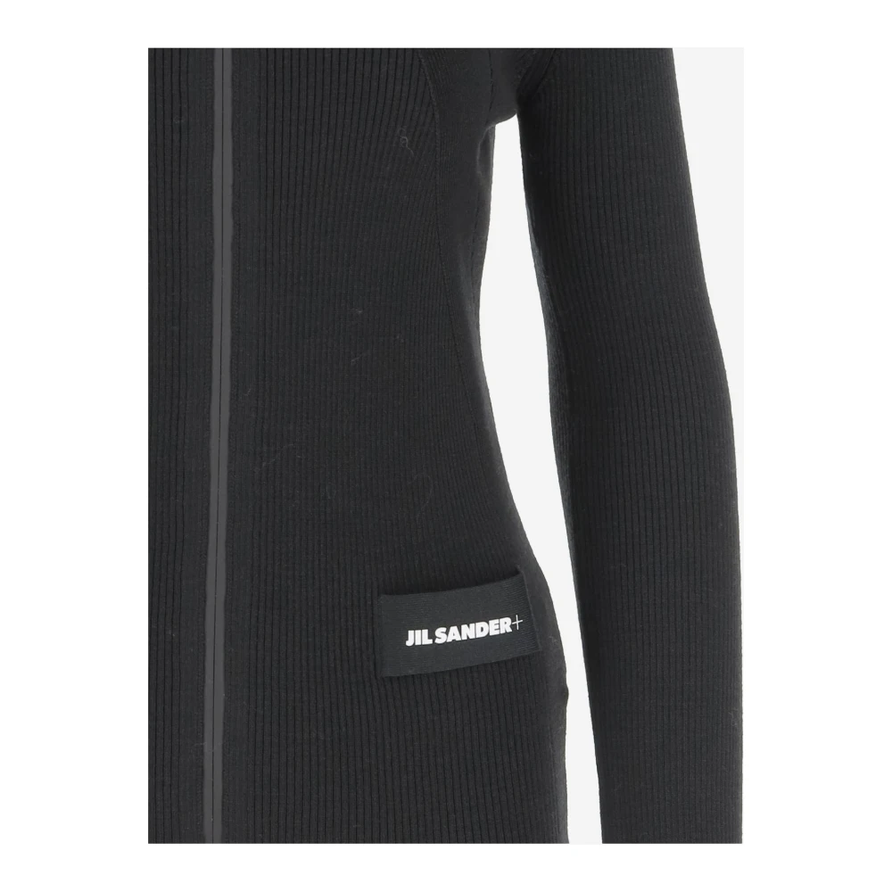 Jil Sander Logo Wollen Blend Cardigan Hoge Kraag Black Dames