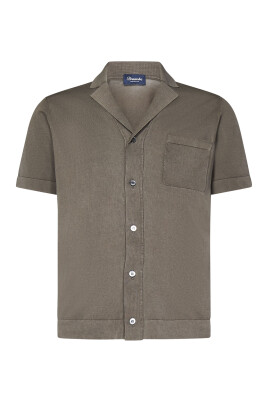 brown-short-sleeve-cotton-shirt