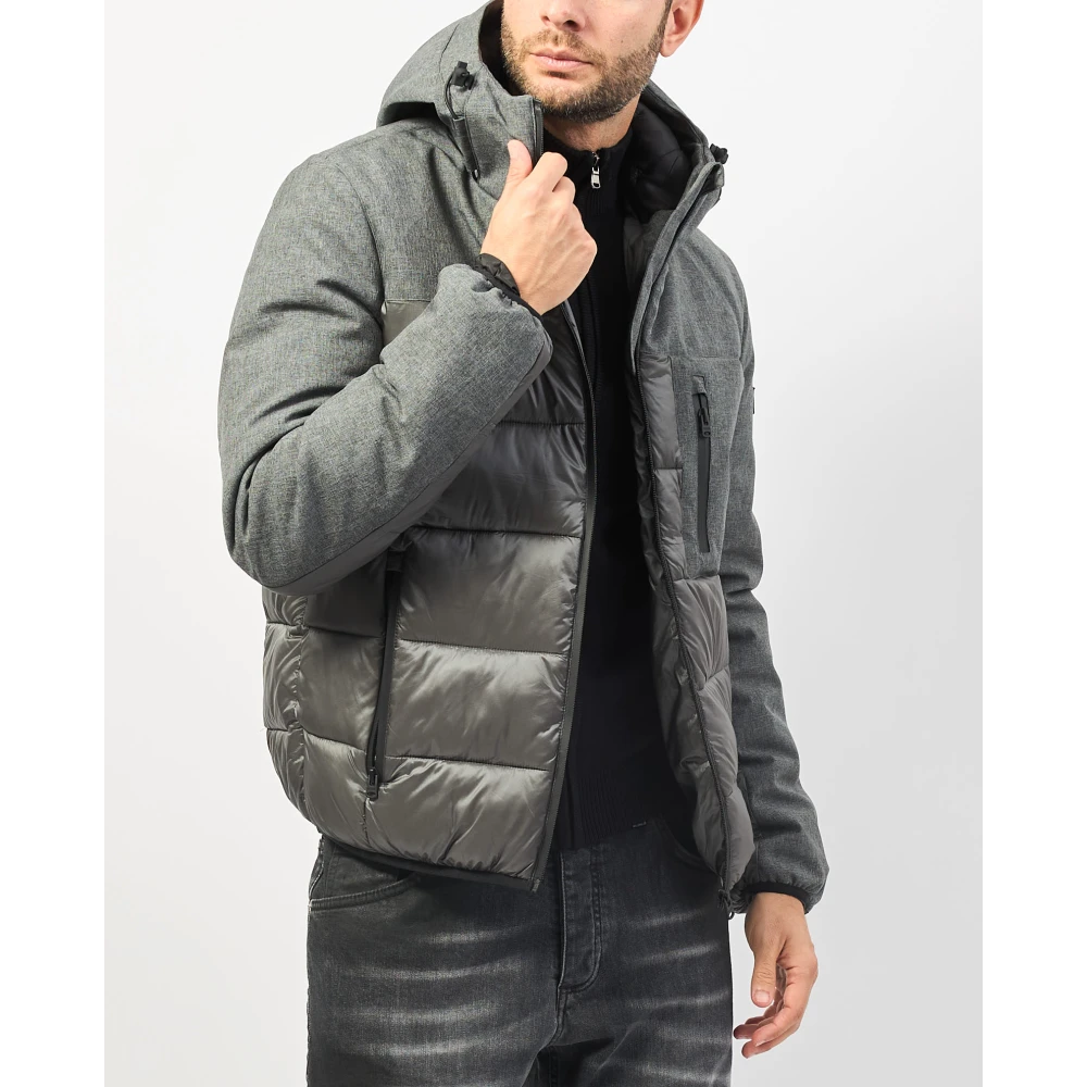 YES ZEE Grijze gewatteerde jas met softshell inzetstukken Gray Heren
