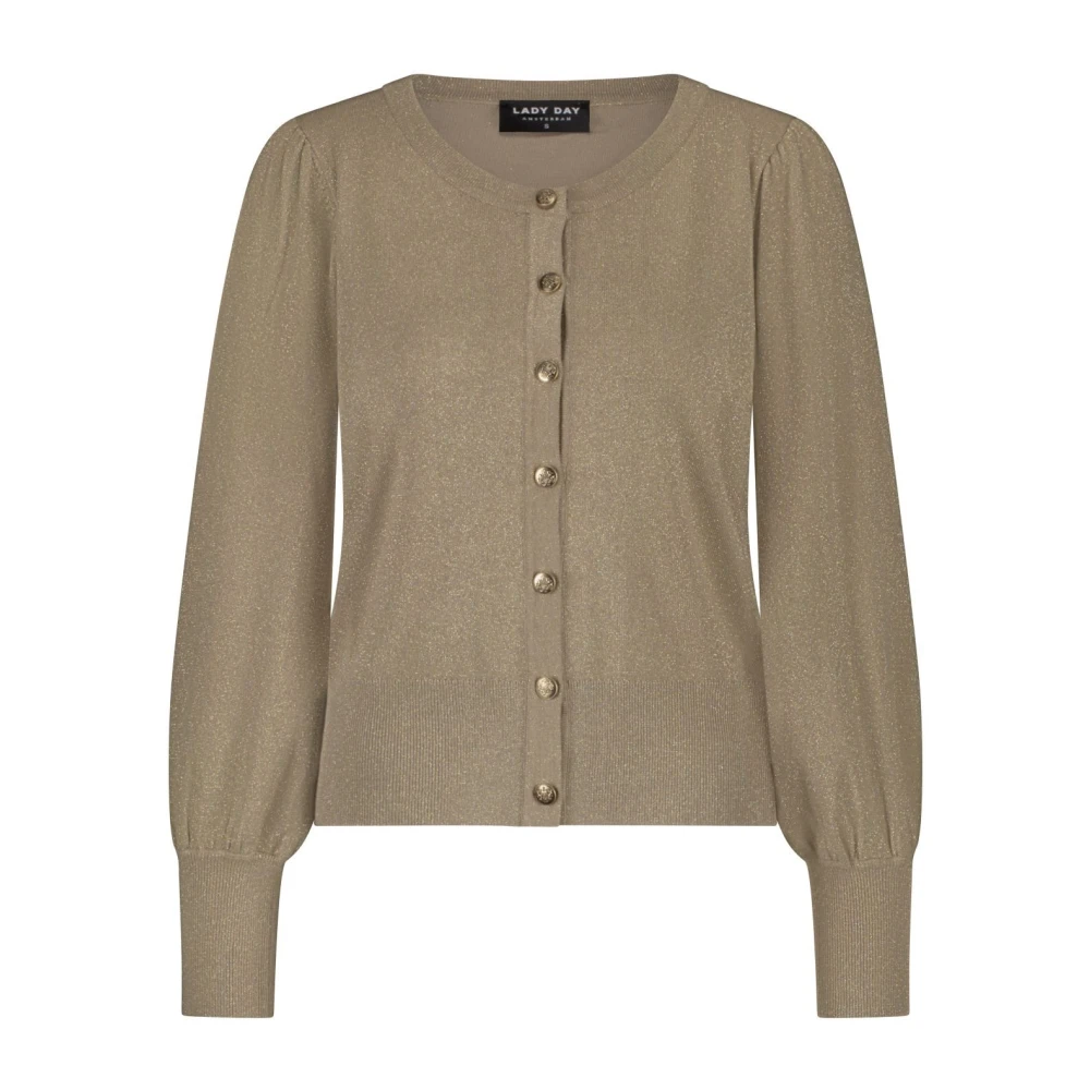 Lady Day Taupe Lurex Look Ronde Hals Vest Beige Dames