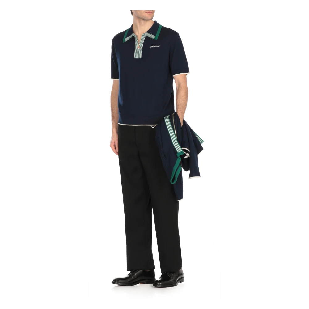 Casablanca Blauwe wollen poloshirt met rits Blue Heren