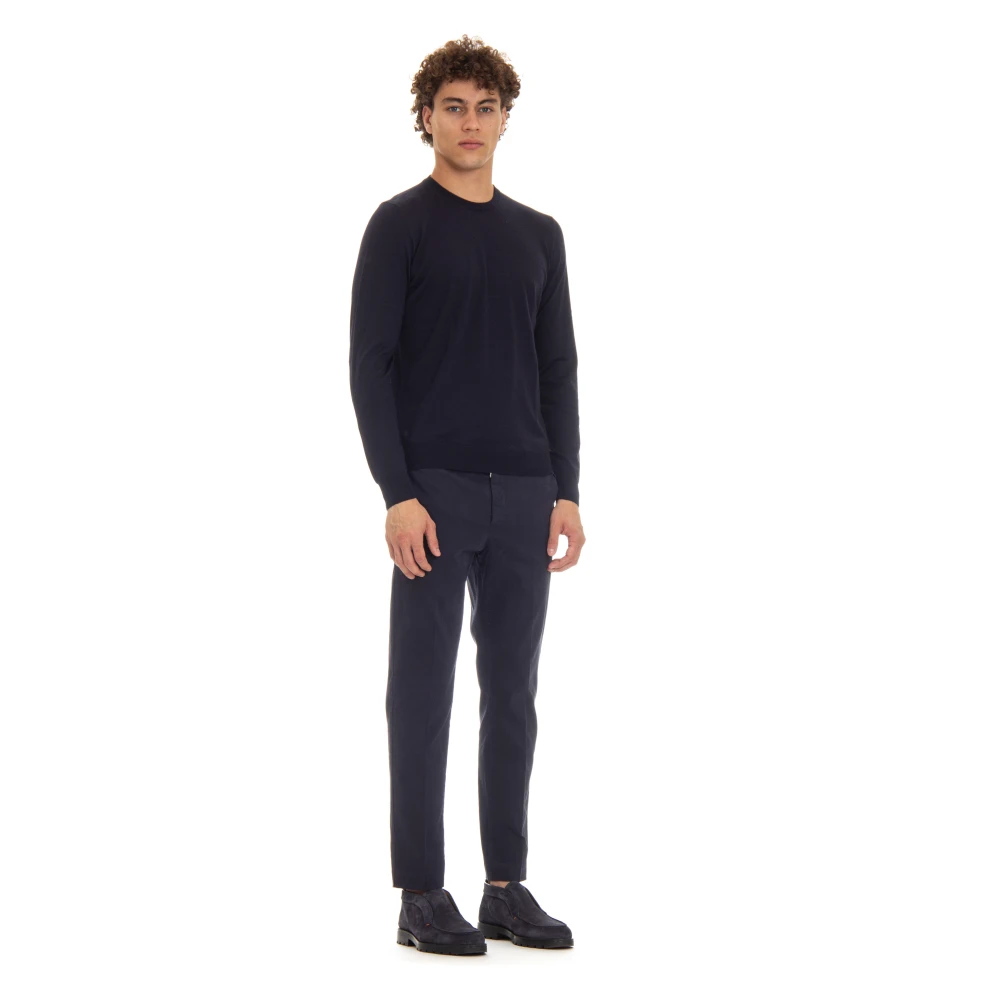 Drumohr Blauwe Trui Extrafijne Wol Ronde Hals Blue Heren
