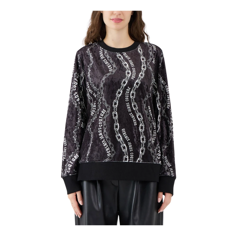 Versace Jeans Couture Fluwelen kettingprint halssweater Black Dames