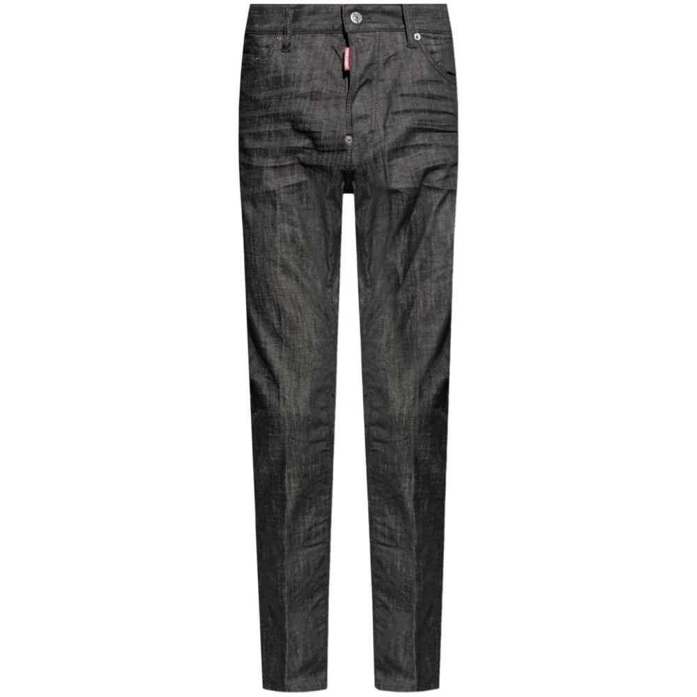 Dsquared2 Zwarte Denim Jeans Whiskering Effect Black Heren