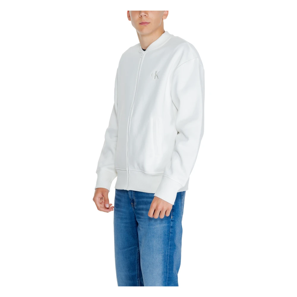 Calvin Klein Jeans Witte Zip-Up Sweatshirt Mannen Herfst Winter White Heren