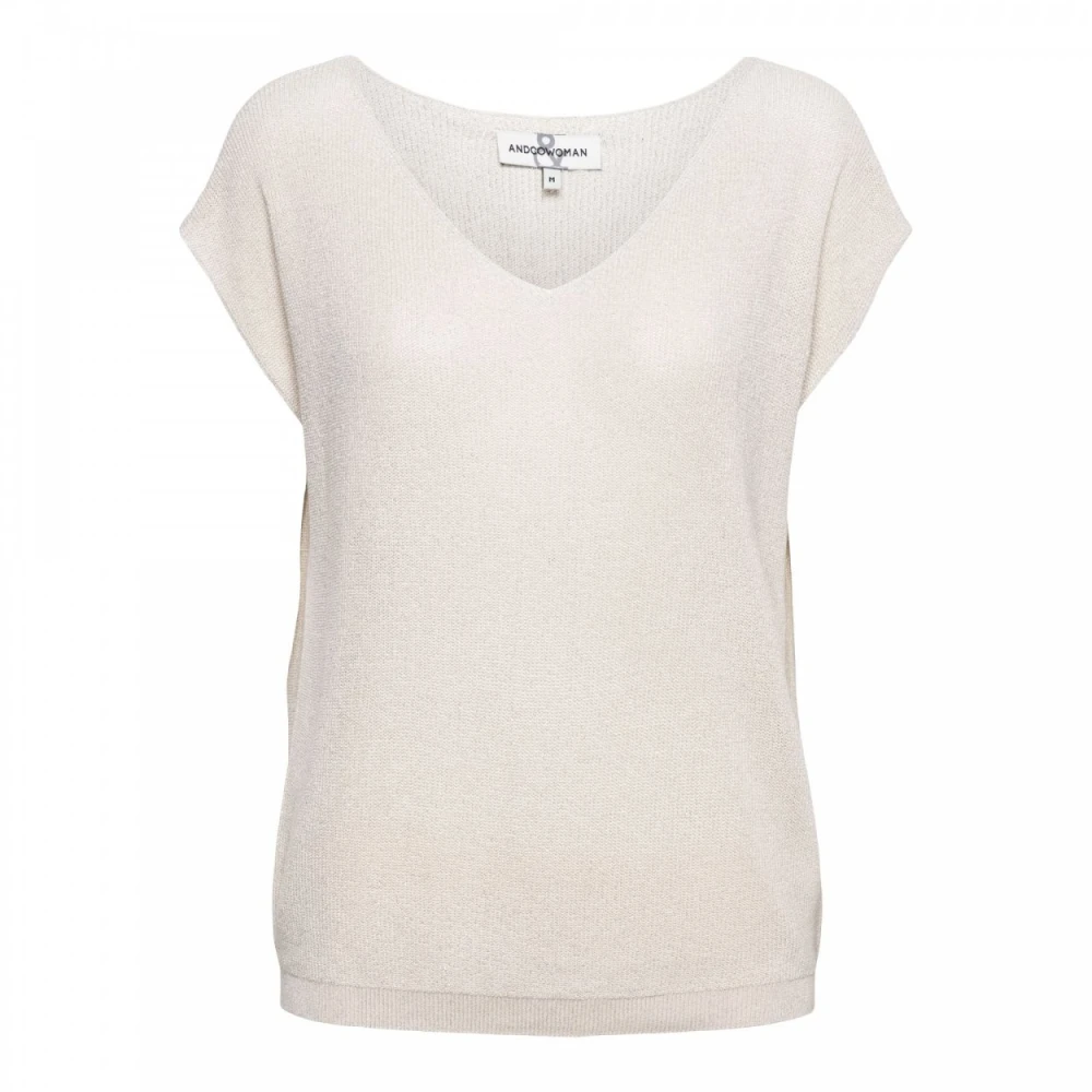 &Co Woman Mouwloze Gebreide Top met Lurex Draad Beige Dames