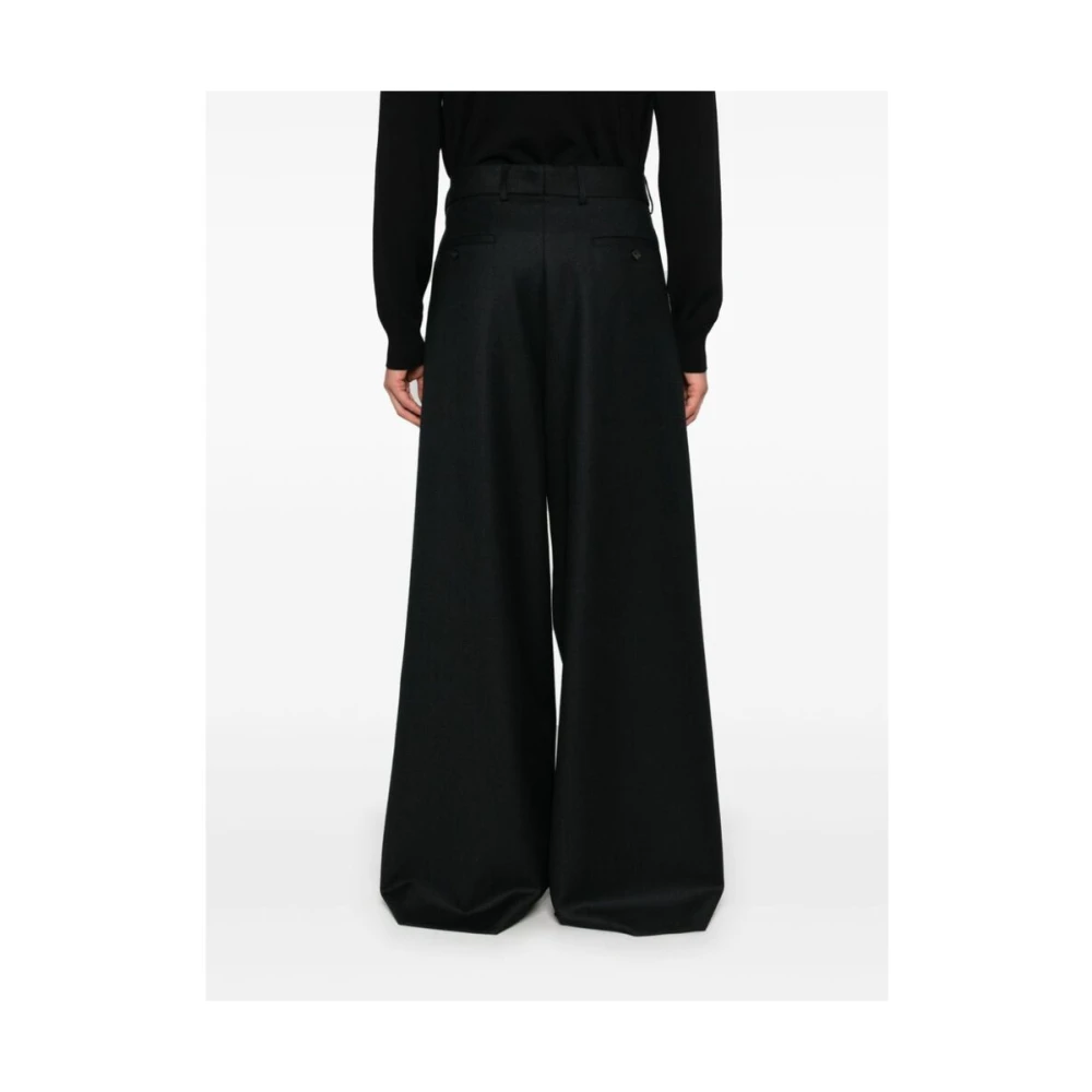 Dries Van Noten Zwarte Wijde Pijp Broek van Wol Black Heren