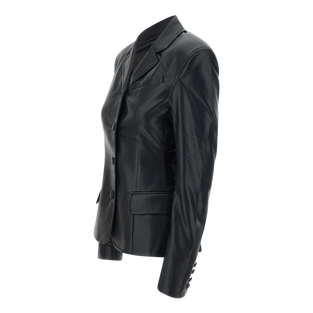 Rotate Birger Christensen Zwarte Leren Fitted Blazer Jas Black Dames