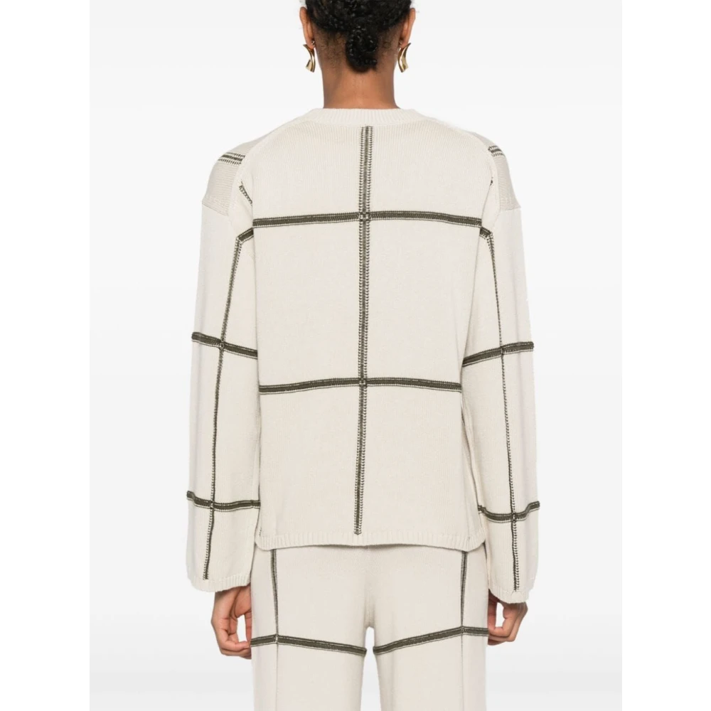 joseph Grid Crew Neck Longsleeve Top Beige Dames